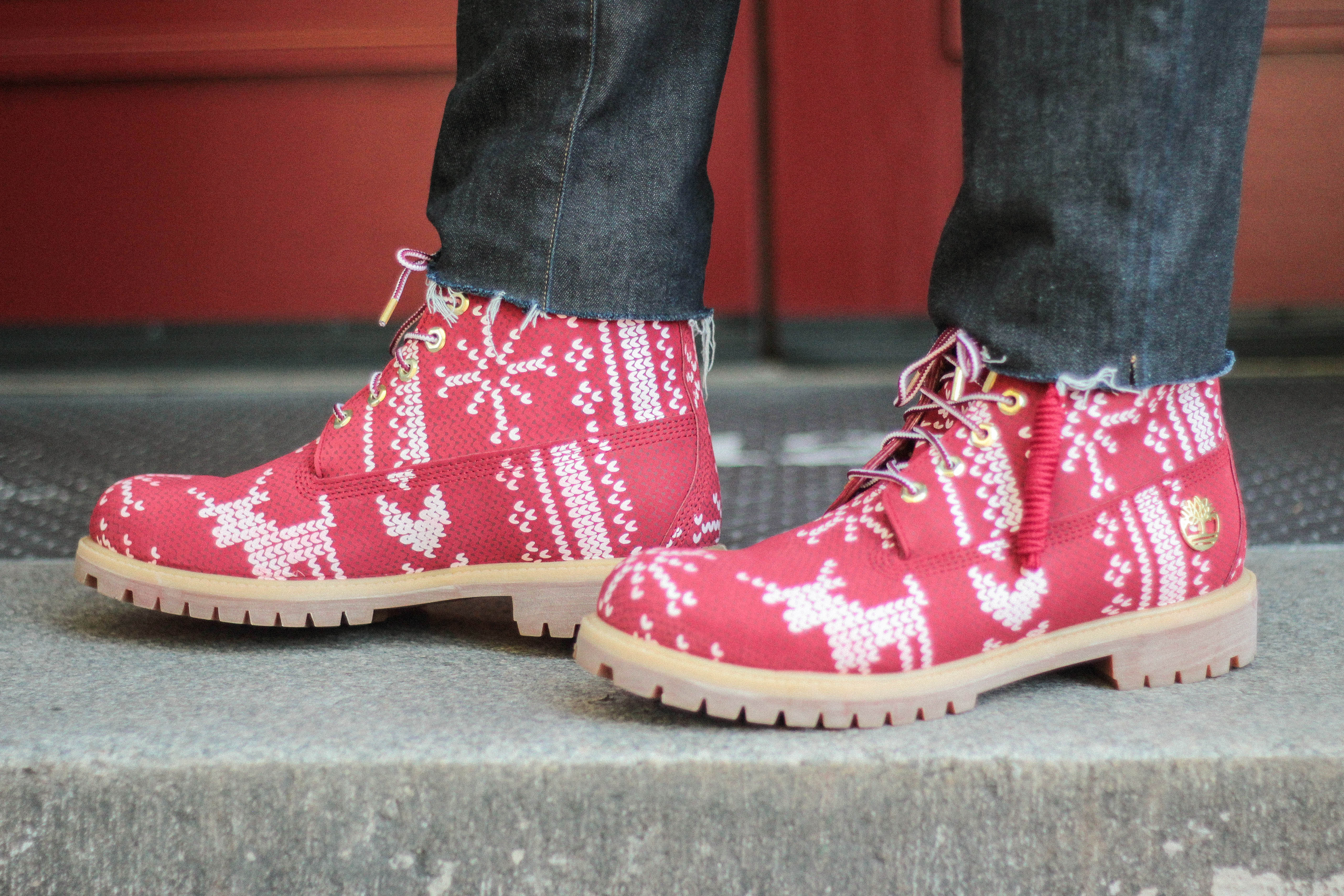 ugly christmas sweater timberlands